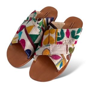 Free People x Momo - New York Embroiderd Sunny Days Slip On Sandals